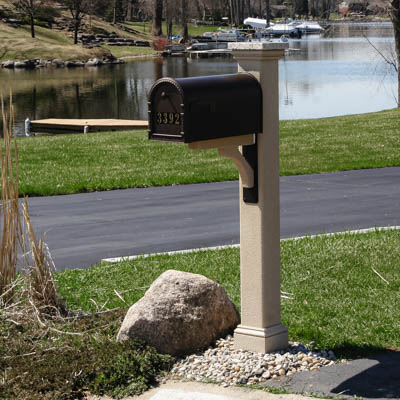 mailbox post with granite post cap with a black bracket