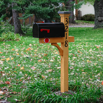 4x4 mailbox post with black box, and granite post cap